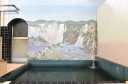 "男湯のタイル絵は南米イグアスの滝。"